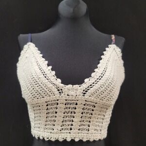 Shein Womens Festival Coachella Crochet Crop Top Size‎ XXS Petite Ivory Tie Back